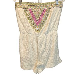 Xhilaration Cream Boho embroidered  Lace Romper - Size M